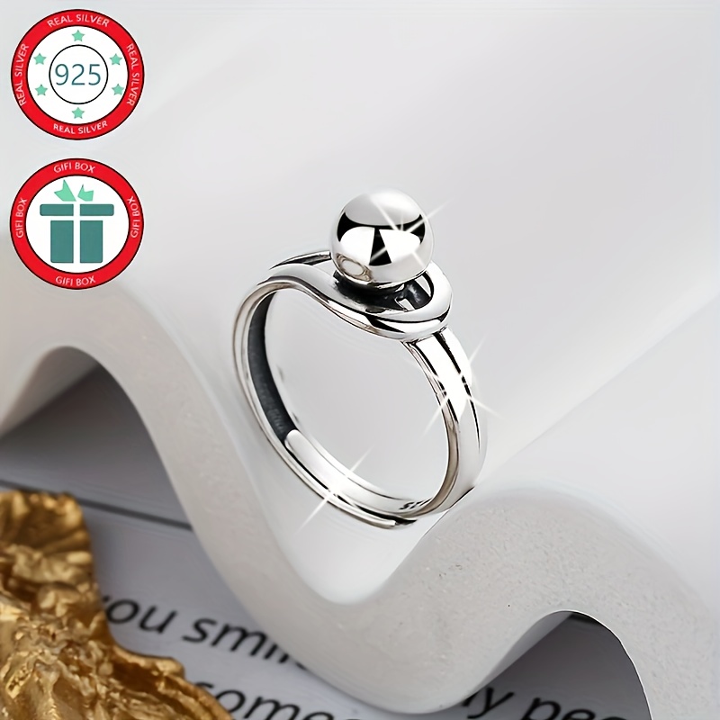 

1pc S925 Sterling Silver Simple Ring, Geometric Round Ball , About 2.6g