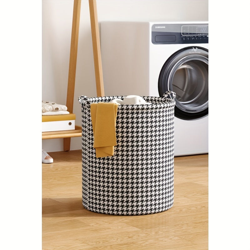 

Houndstooth Foldable Laundry Hamper - Versatile Storage Basket For Clothes, Toys & Sundries, No Battery Needed Laundry Basket