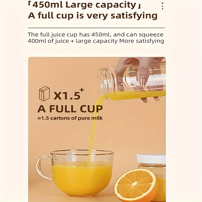 portable electric citrus juicer cup multi function usb rechargeable blender with dual detachable cups under 1l capacity round shape 1500mah lithium battery compact for home dorm travel outdoor use details 3