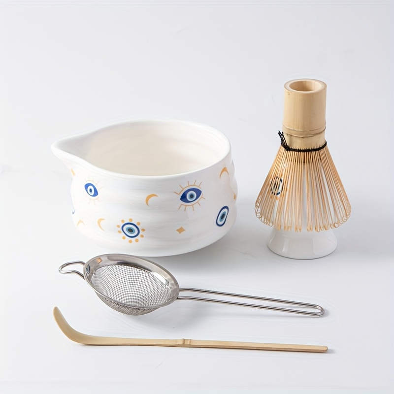 TEMU 5db Matcha Whisk Set, Matcha Starter Kit tartalmaz Matcha tál kifolyóval, Matcha Whisk és Whisk tartó, kanál, szűrő, tökéletes Matcha Tea