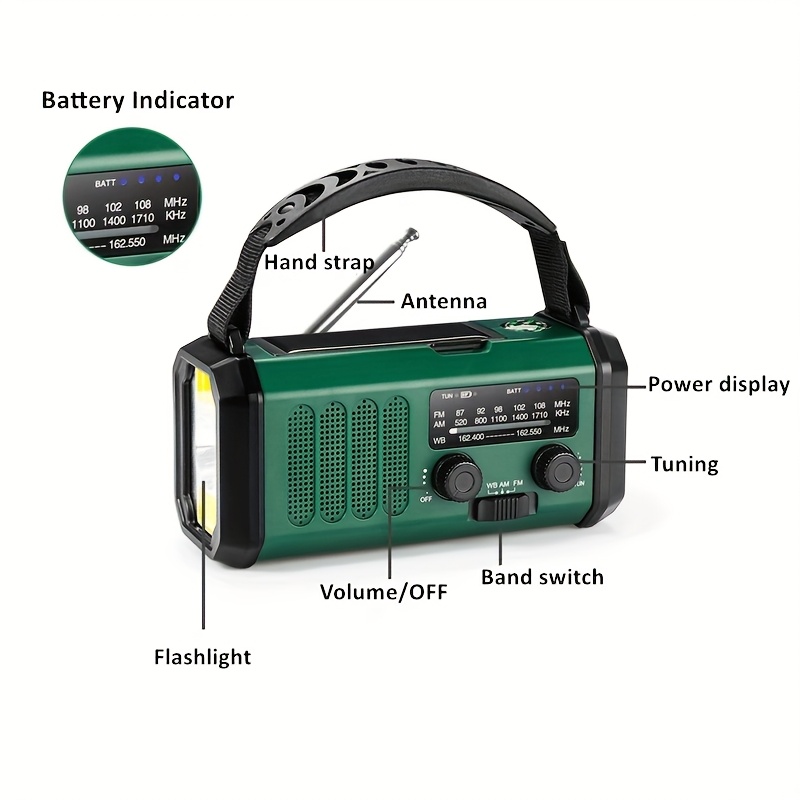 emergency radio solar hand crank powered am fm weather charging 10000mah polymer battery flashlight reading lamp sos alarm phone charger for emergencies details 6