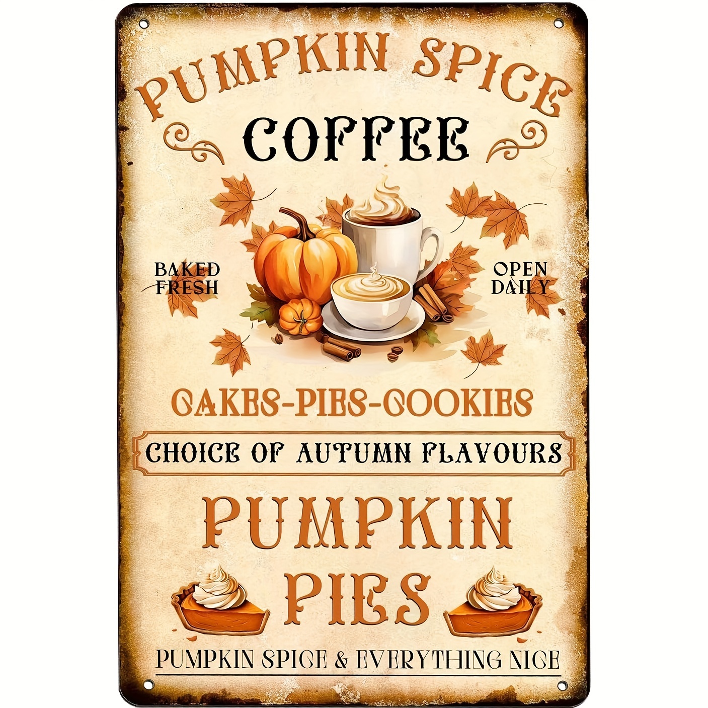 

Pumpkin Metal Tin Sign, 1 Pc, Autumn Themed Wall Decor For Kitchen, Cafe, Bar - Vintage Style, English Text, Multipurpose Hanging Plaque, Pre-drilled For Easy Mounting