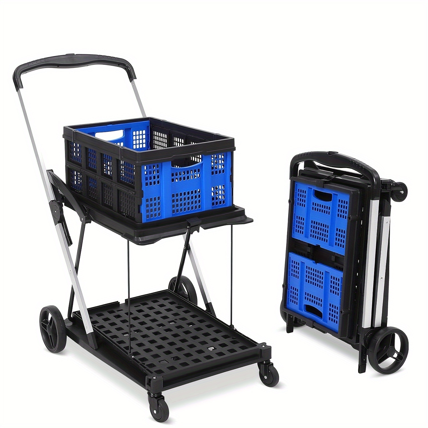 folding shopping cart with wheels collapsible cart with storage crate 2 layer utility carts platform truck high capacity storage outdoor wagon for groceries hand truck carries up to 200 lbs details 7