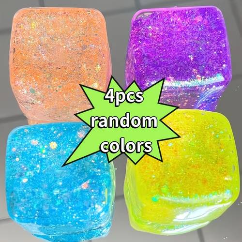 4pcs glitter cube of ice toys slow rebound squeeze stress relief toys funny prank toys for kids toys for party favors funny prank toys tricky toys random color
