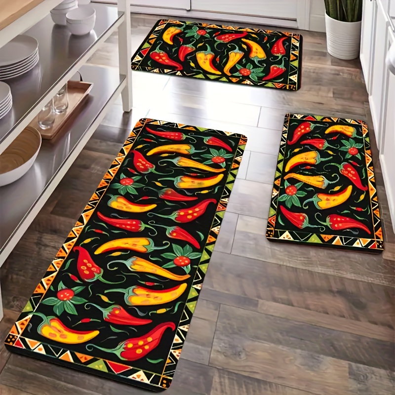 

Festive Kitchen Rug: Soft, Grippy, And Quick-drying With A Vibrant Pepper Print - Perfect For Christmas, , Easter, Hanukkah, And Thanksgiving Decorations