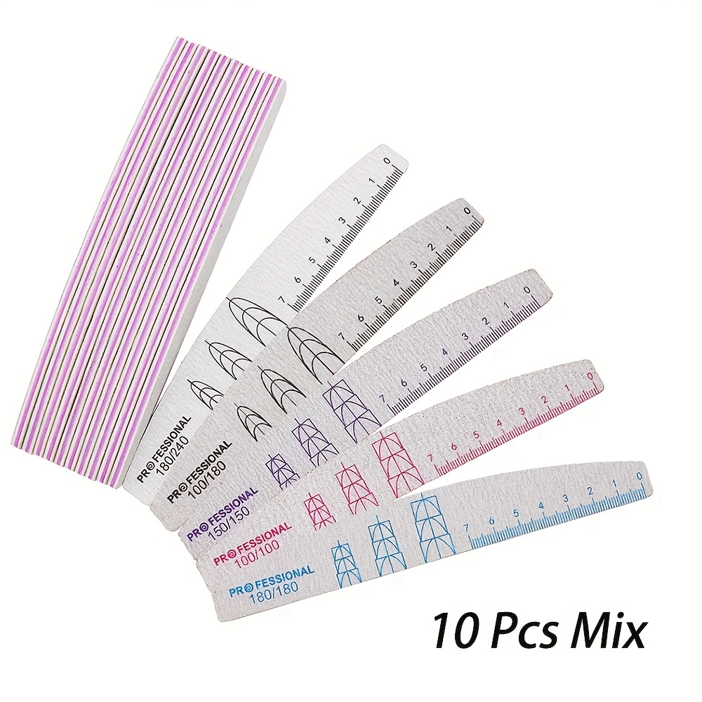 10pcs/pack Nail File Strips, Reusable Multifunctional Colorful Printing Ruler, Half Moon Shape Acrylic Manicure Art Tools, Nail Tech Supplies