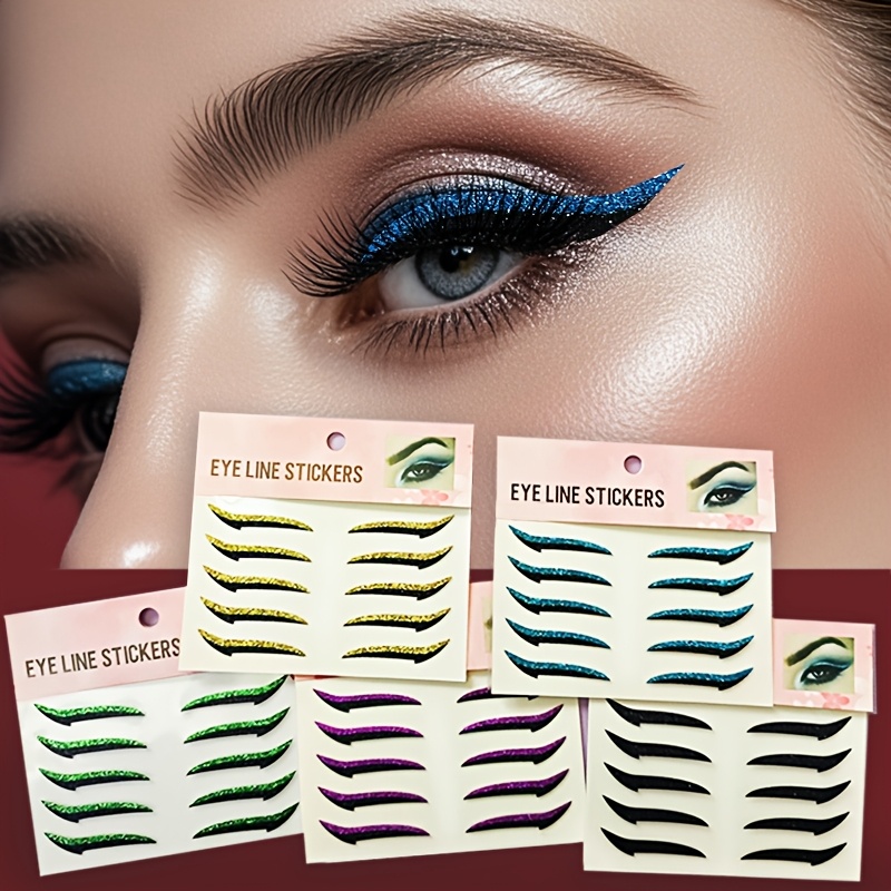 1 Sheet of 5 Pairs of Eyeshadow Stickers Self-Adhesive Eye Makeup Eyeliner Stickers, Black Golden Blue Purple Red, Stage Makeup Party Nightclub Eye Makeup Stickers, Holiday Eyeliner Stickers Christmas New Year Party, Graduation Season, Valentine'S Day Date Makeup Stickers, Perfect Gift Set