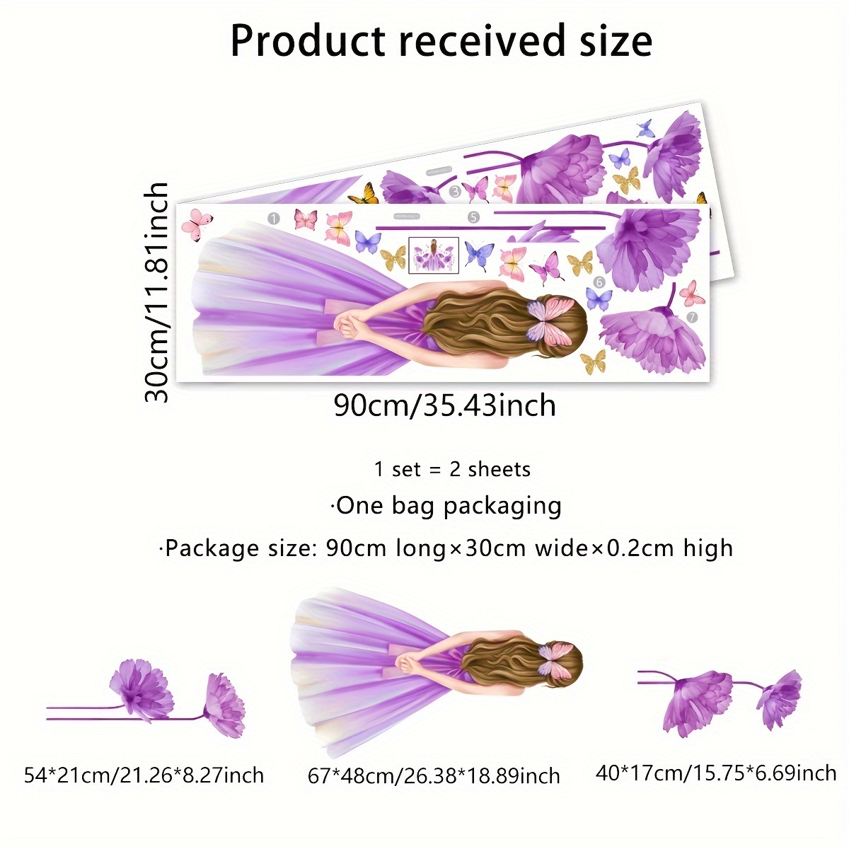 Image of A Set Of 2pcs, 30*90cm Each, Purple Girl With And Purple Flowers, Self-adhesive Wall Sticker For Bedroom Or Living Room Background Wall Decoration, Ms2486-kq