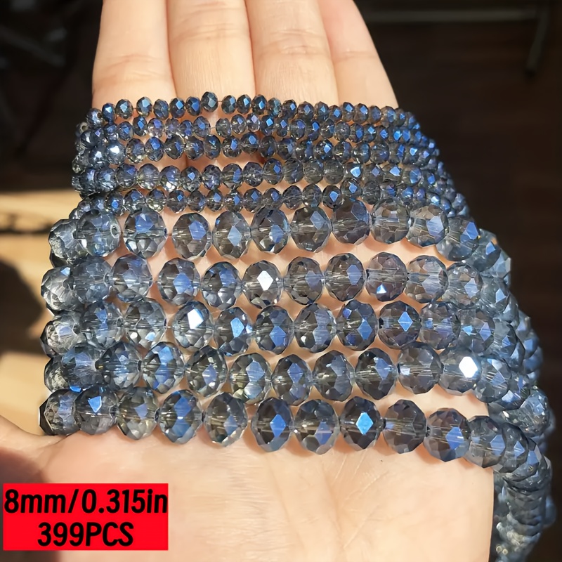 E-shop 399 Stück Grau-Blau Facettierte Synthetische Kristallglas Rädchen, 4-8mm Spacer Perlen für Armbänder, Halsketten, Ohrringe, etc.