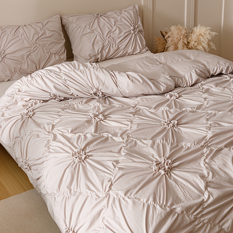 3pcs Diamond Grid Three-dimensional Solid Color Duvet Cover Set (1 Duvet Cover + 2 Pillowcases, Pillow Inserts Not Included), Soft And Breathable For Bedrooms And Dorms