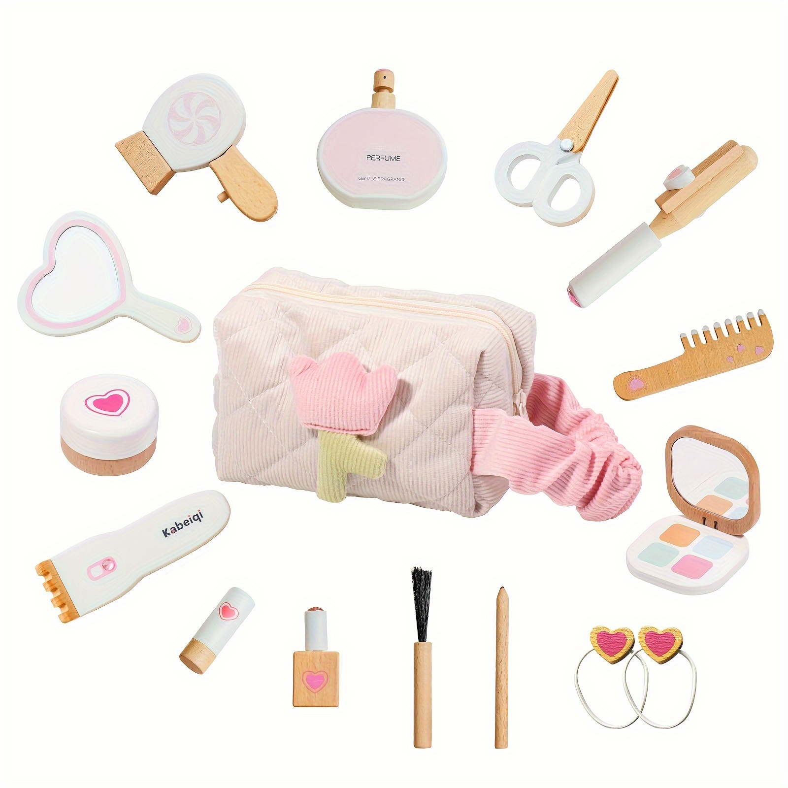 

Wooden Makeup Kit Toy For Toddlers, Pretend Play Beauty Salon Set With Styling Tools, Cosmetics And Storage Bag For Kids Age 3+