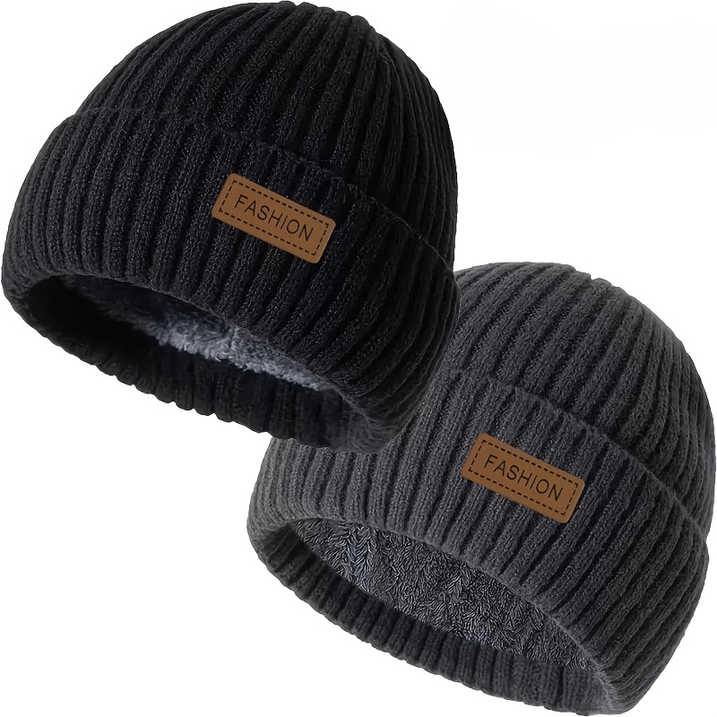 TEMU 2-pack Unisex Fleece-lined Knit Beanies For Winter. Cold-proof And Warm, Perfect For Daily Outdoor Activities In Cold Weather. Great For Casual