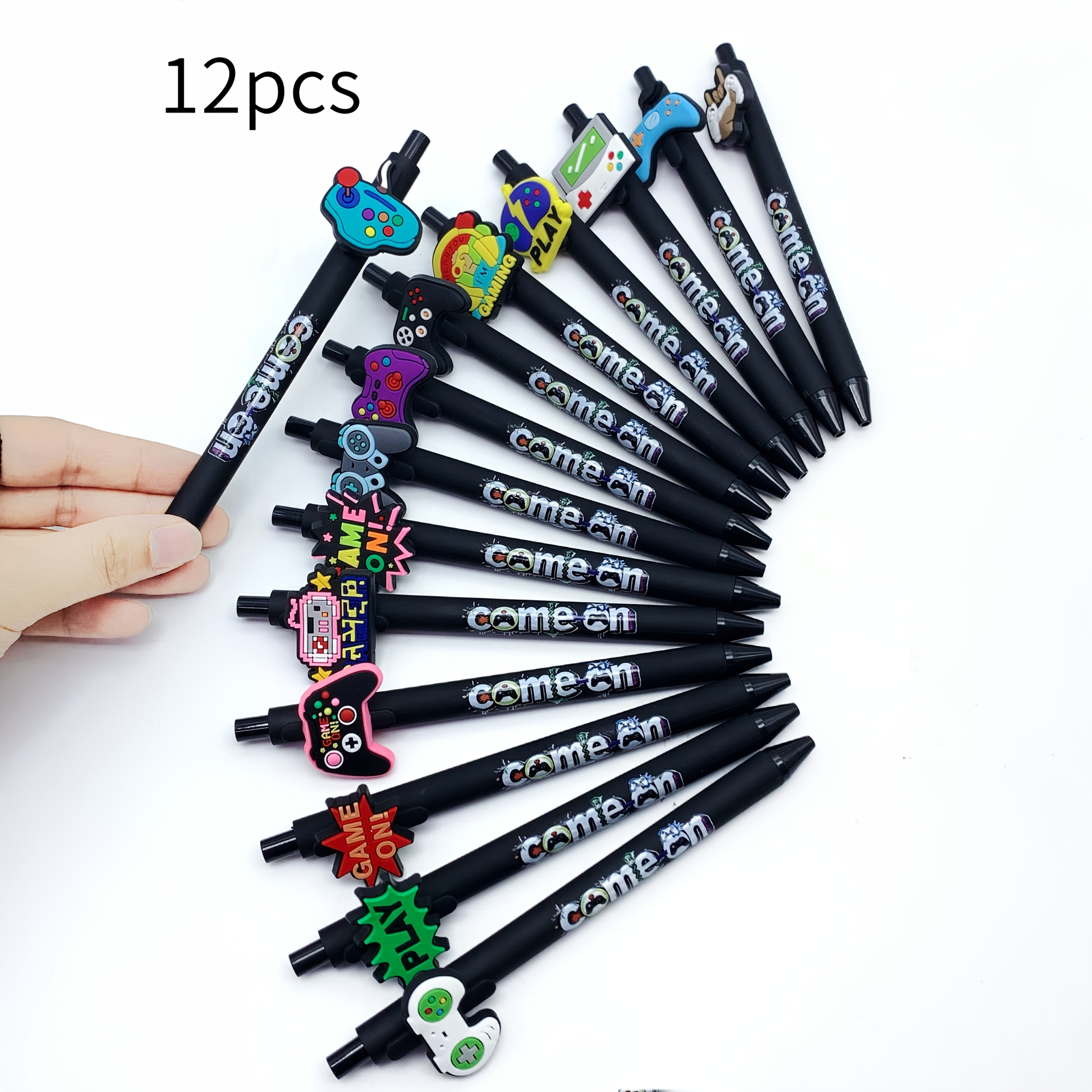 Image of 12pcs/18pcs Game Controller Printed Ballpoint Pens, Gaming-themed Ballpoint Pens, Student Writing Stationery Gift Pens