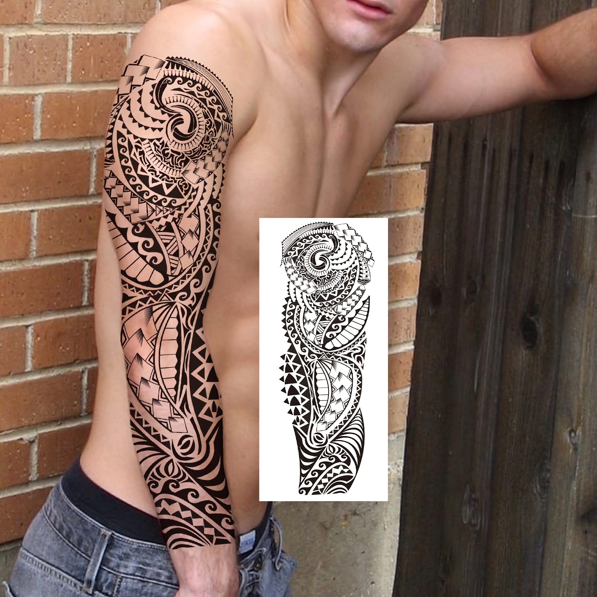 Image of 1 Sheet Full Arm Temporary Tattoos For Women Men Adults Thigh Legs Forearm Shank, Temp Waterproof Long Lasting Realistic Fake Tattoo For Stickers