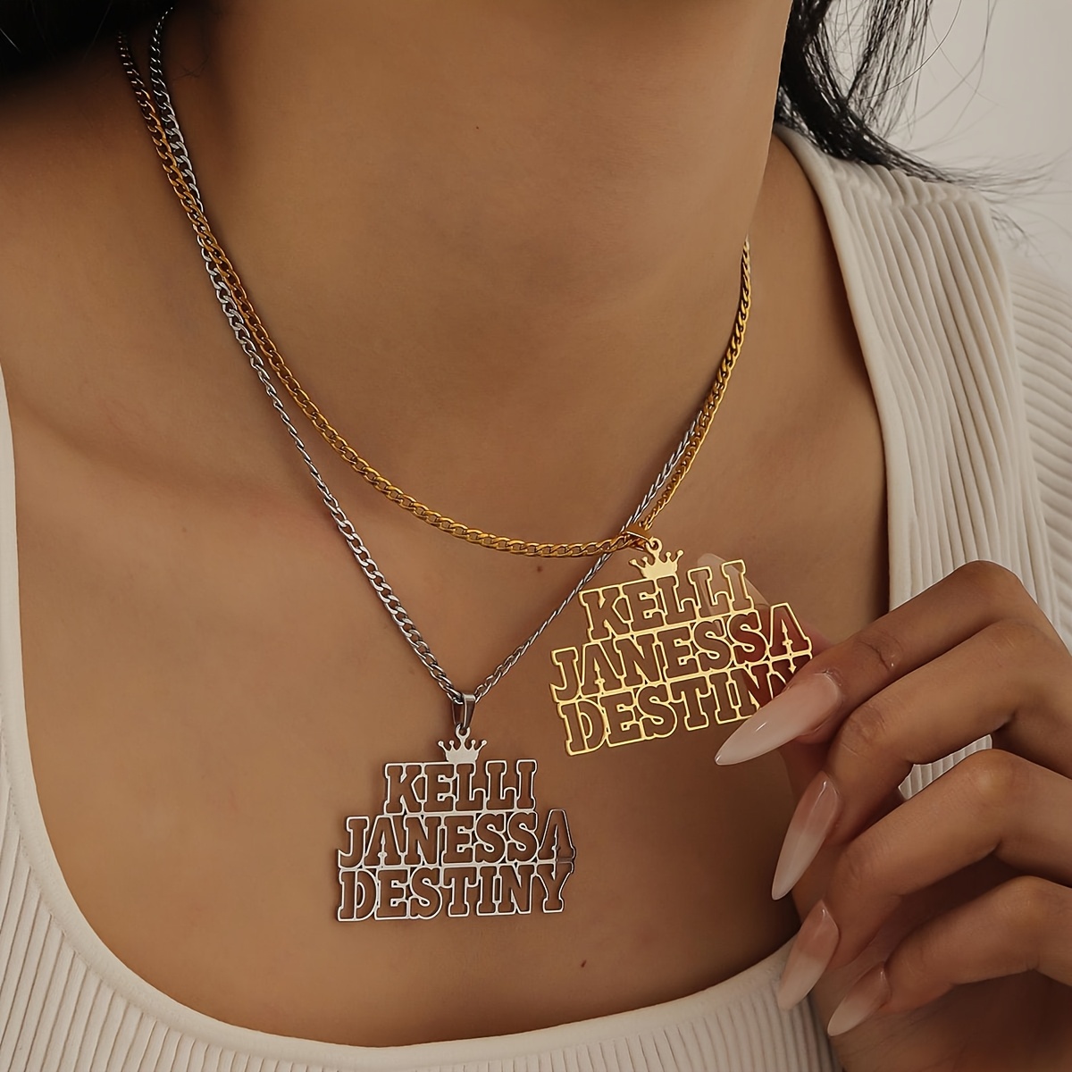 Personalized Stainless Steel Three Name Necklace for Family
