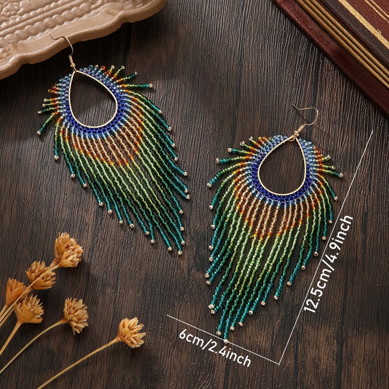 Women's Bohemian Gradient Rice Bead Tassel Earrings