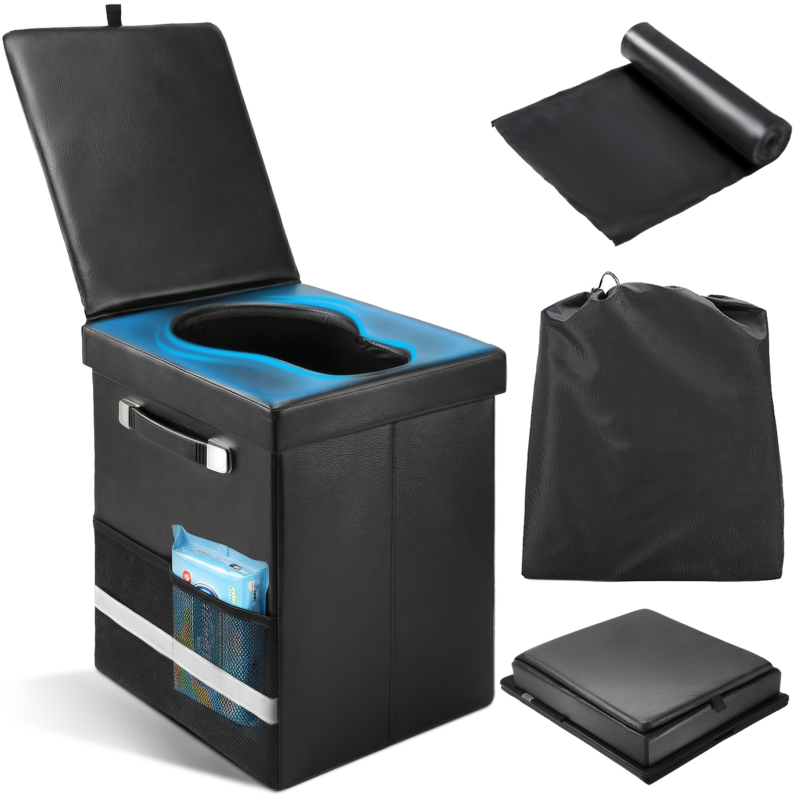 Image of Upgraded Xl Portable Toilet For Adults, Large Camping Toilet With Lid And Carry Bag, Tall Portable Potty For Camping, Hiking, Beach, Car Travel, Truck, Rv, Road Trips