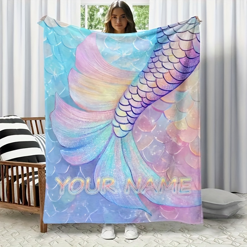 

1pc Customizable Tail Fleece Blanket, Personalized Blanket, , , All- -use For Sofa, Bed, , Camping, , - , , 200-250g