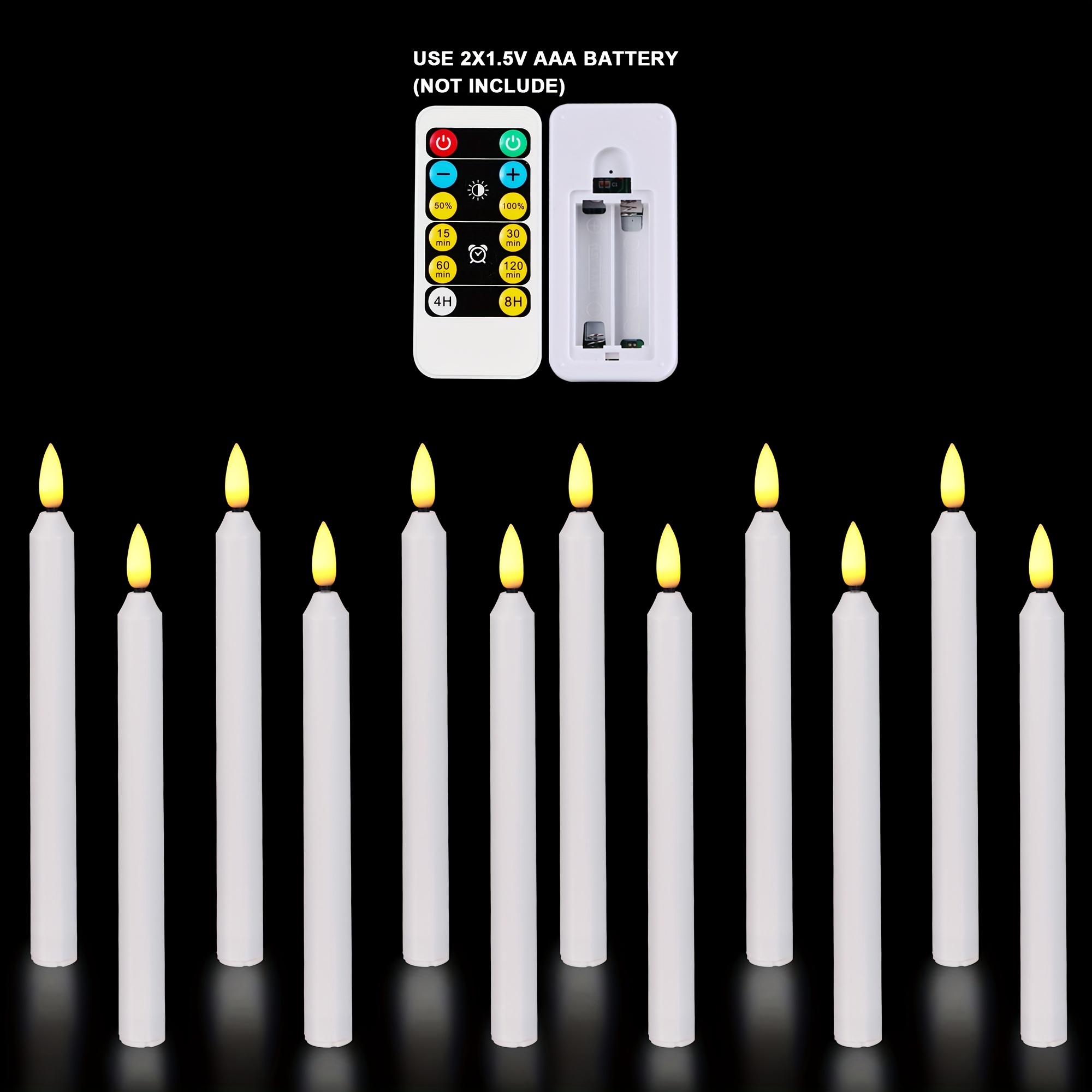 TEMU Max 2500hours 12 Pack 9 Inch Decorative Led Taper Candles With Remote Control, Flameless Candles, Used For Hallway, Bathroom, By 2*aa Batteries (not )