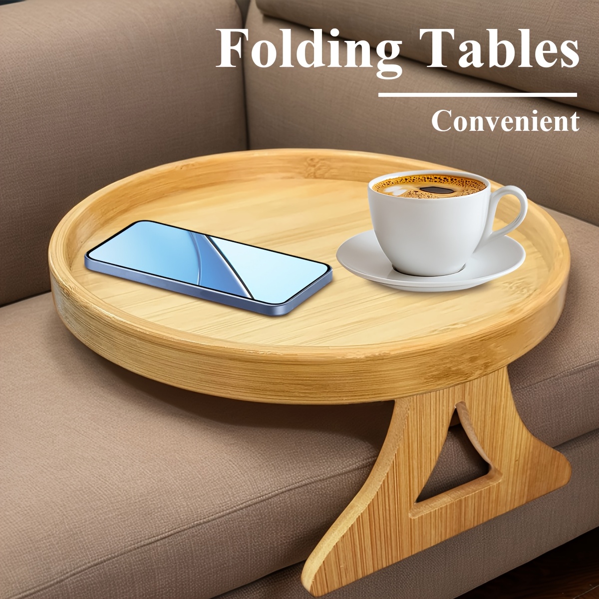 TEMU Foldable Bamboo Sofa Armrest Tray Perfect As An Instant Stable Side Table For Sofas -9.84 Inches X Inches - No Power Required - Hardwood Structure