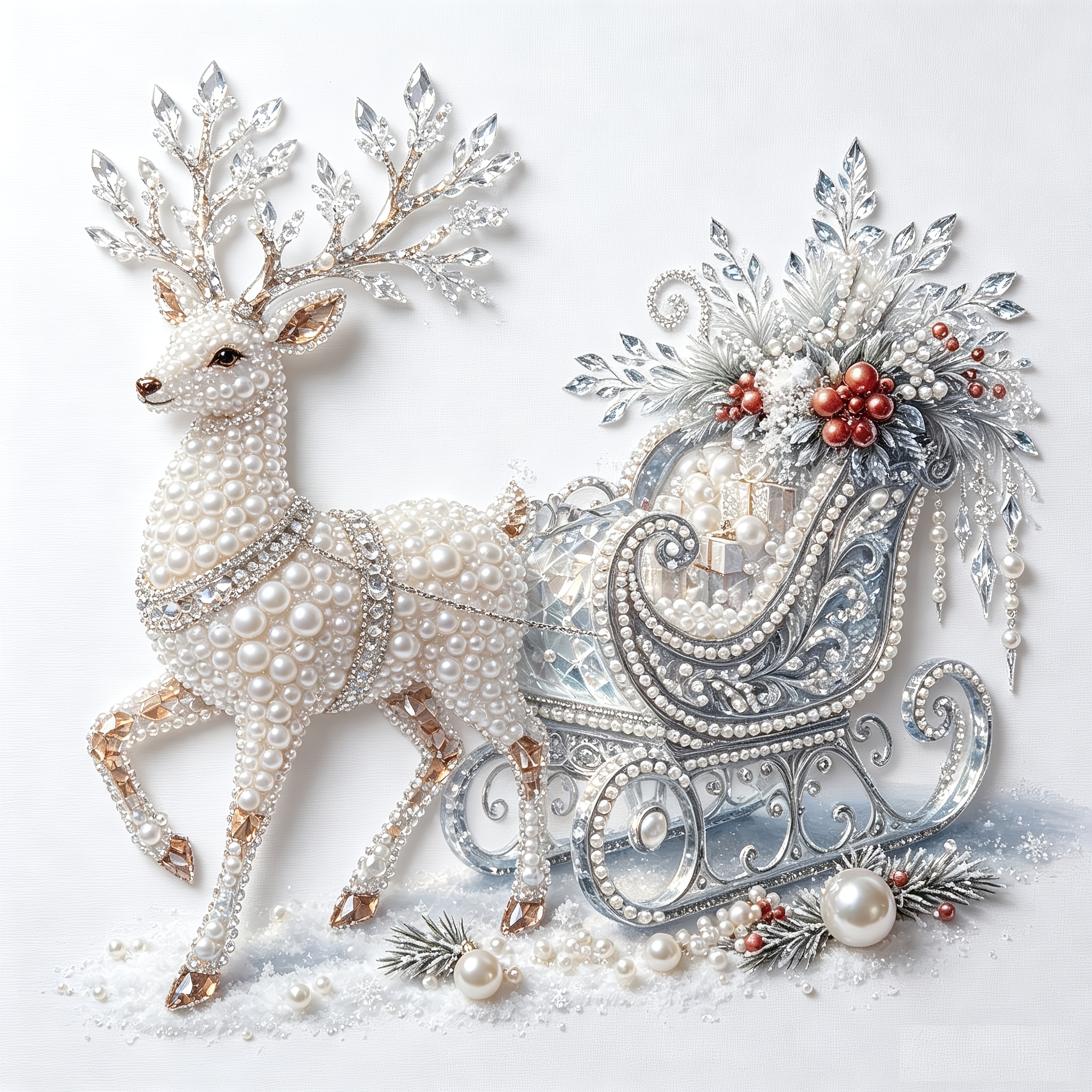 TEMU Diamond Painting 2d Flat White Christmas Painting Ice And Snow Castle Reindeer Sleigh Pattern Decorative Canvas Nordic Style Home Wall Art