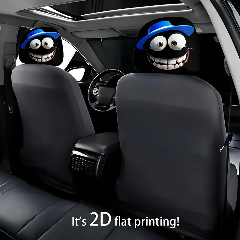 TEMU 2pcs Of Cartoon With Happy Face Theme Printed Car Headrest Neck Covers - For Car Interior Mats For All , Car Headrest Covers, Car S, Car Covers,