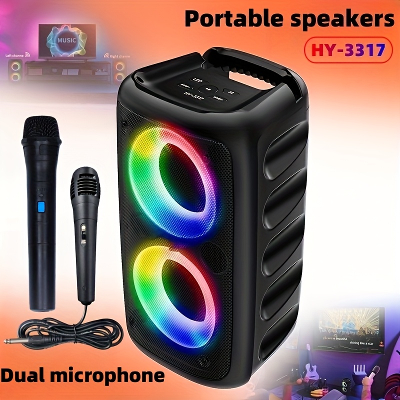 TEMU Hy-3317 Wireless Speaker With Microphone, Large Speaker, Portable Speaker, Subwoofer, Outdoor Wireless Speaker, Party Disco Light, Tws, Tf, Aux,