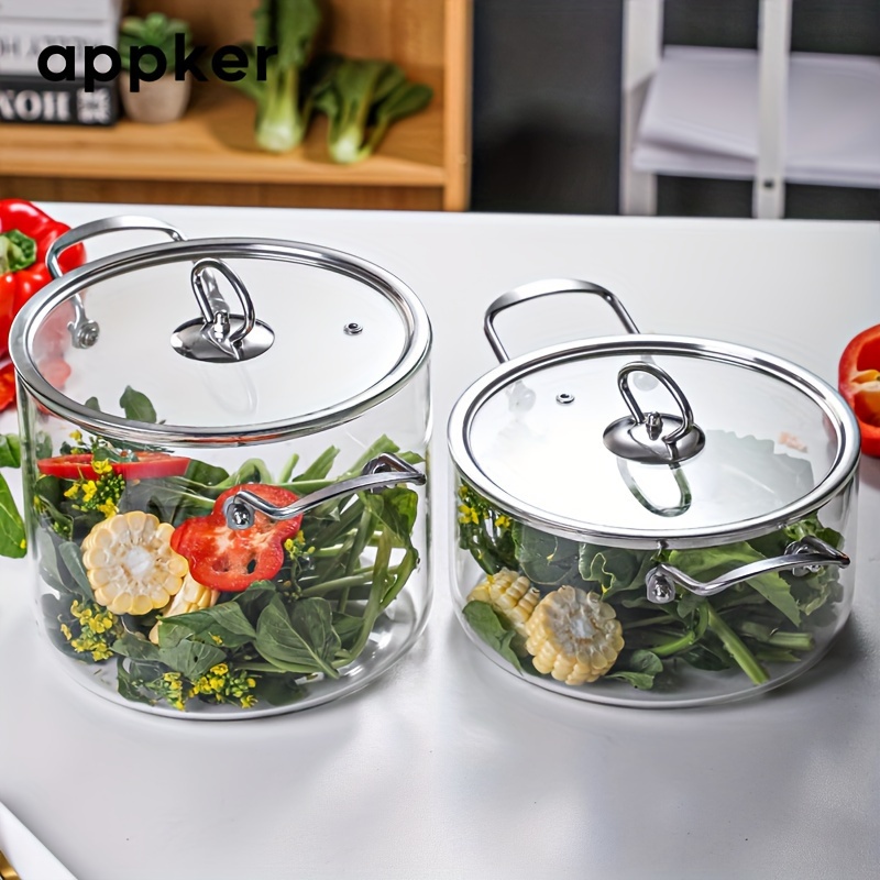 

Appker Glass Cookware Set: 2.5l & 3.5l Capacity, Stovetop Compatible, Dishwasher Safe, Heat Resistant, Borosilicate Glass, Stainless Steel Handles - Soups, Milk, Baby Food, Pasta,