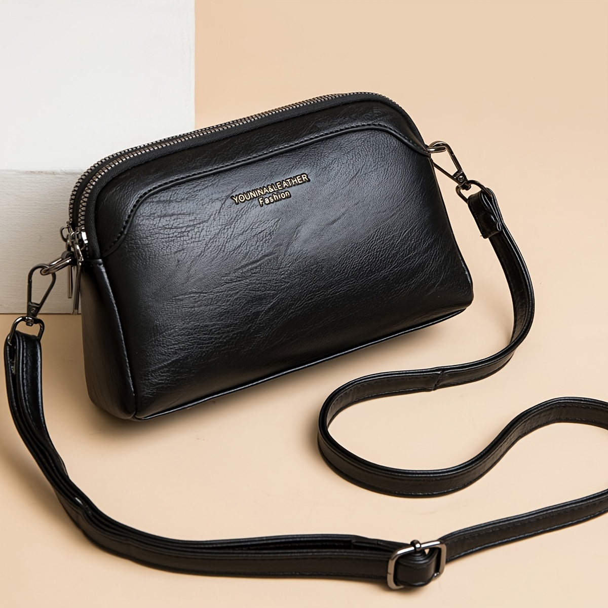 Women's Small Square Crossbody Bag With Zipper Compartments & Adjustable Strap - Shoulder Purse Suitable For Daily Use, Work, Parties, Gift For Girlfriend Or Mom, Wrist Strap Attachment (/)