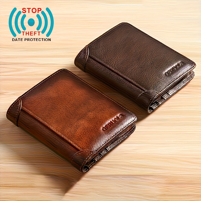 

1pc Men's Rfid Blocking Genuine Leather Minimalist Wallet, Vintage Card Holder For Credit Cards And Cash, Gift For Father's Day, High Quality Small Wallet