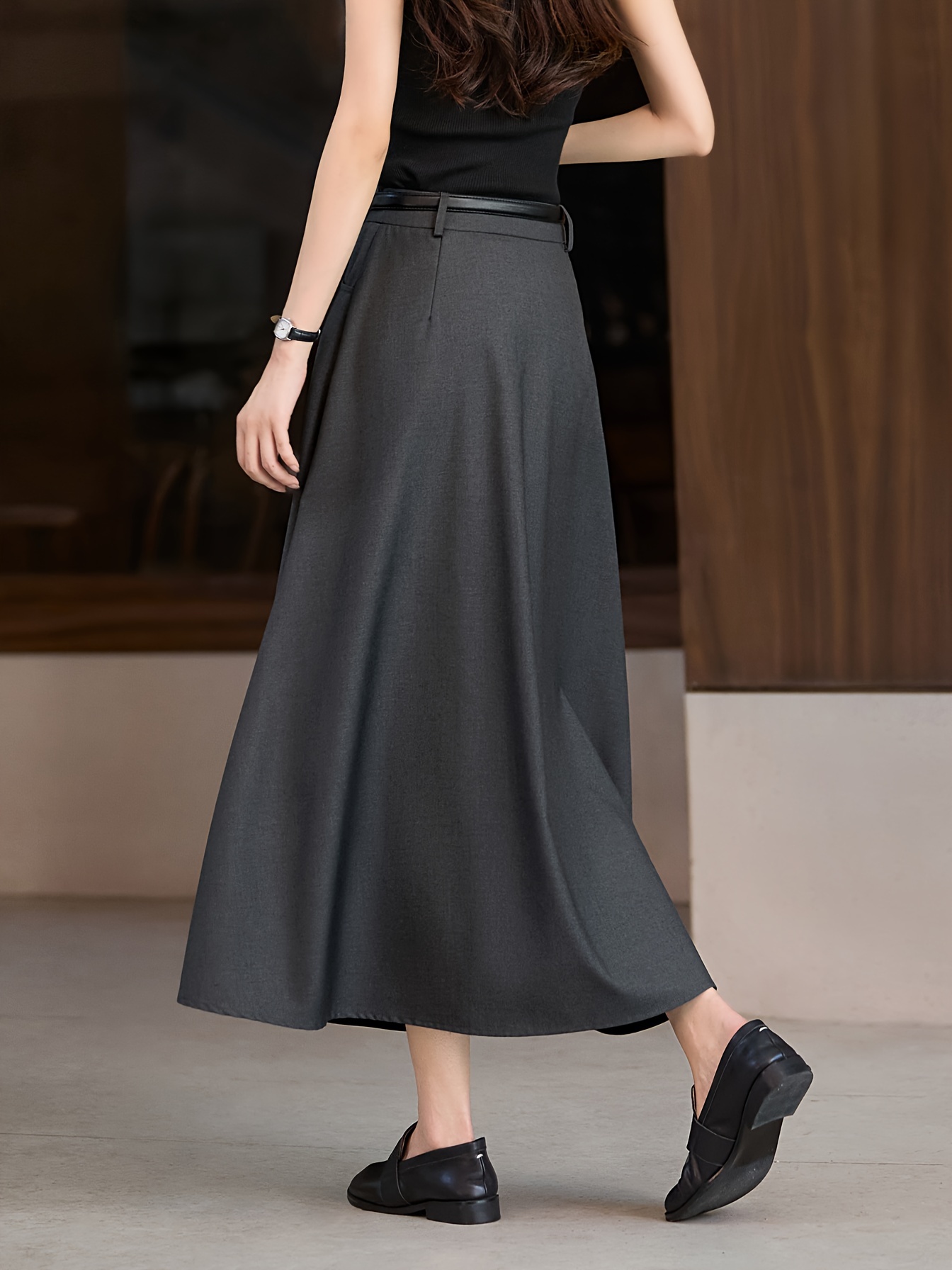 xwi women's high waist a line skirt belt elegant black Temu Oman