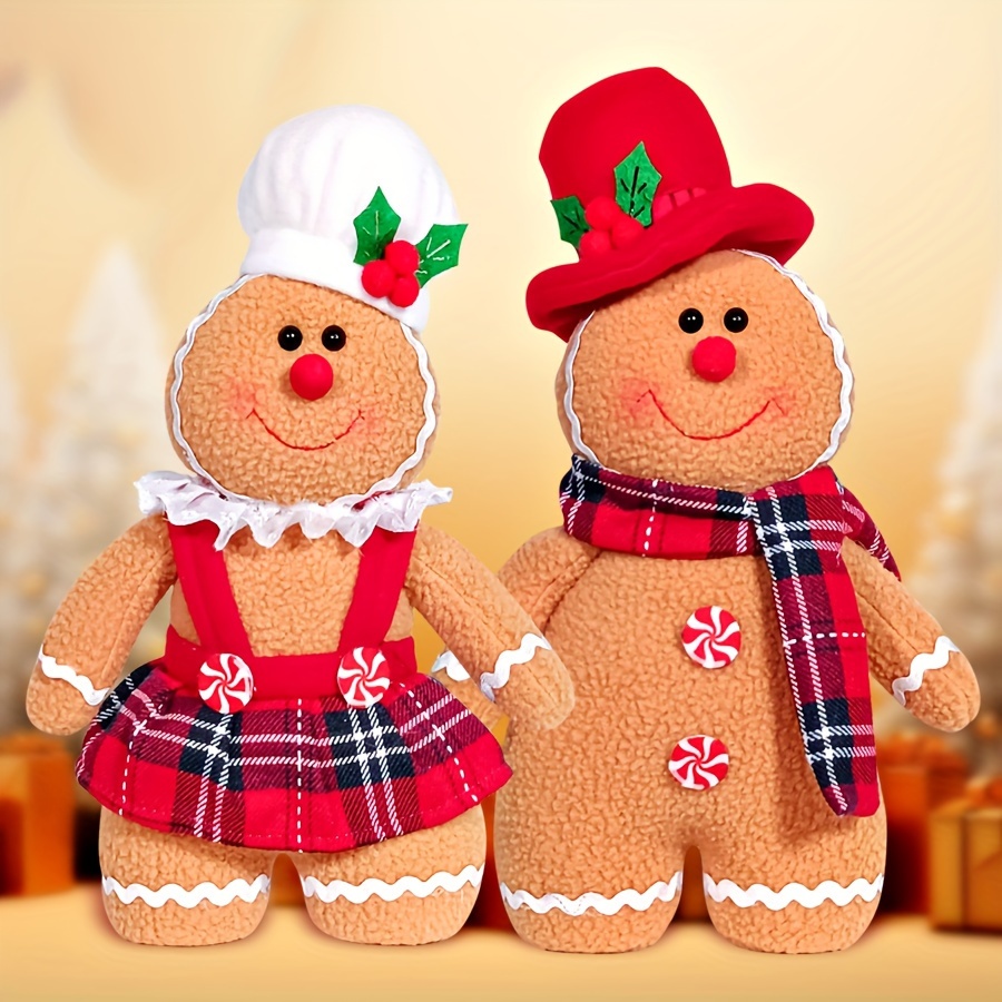 

2pc Classic Gingerbread Figurines Set For Christmas Décor - Felt And Polyester Handcrafted Holiday Characters - Seasonal Decorations Without Feathers, Electricity-free