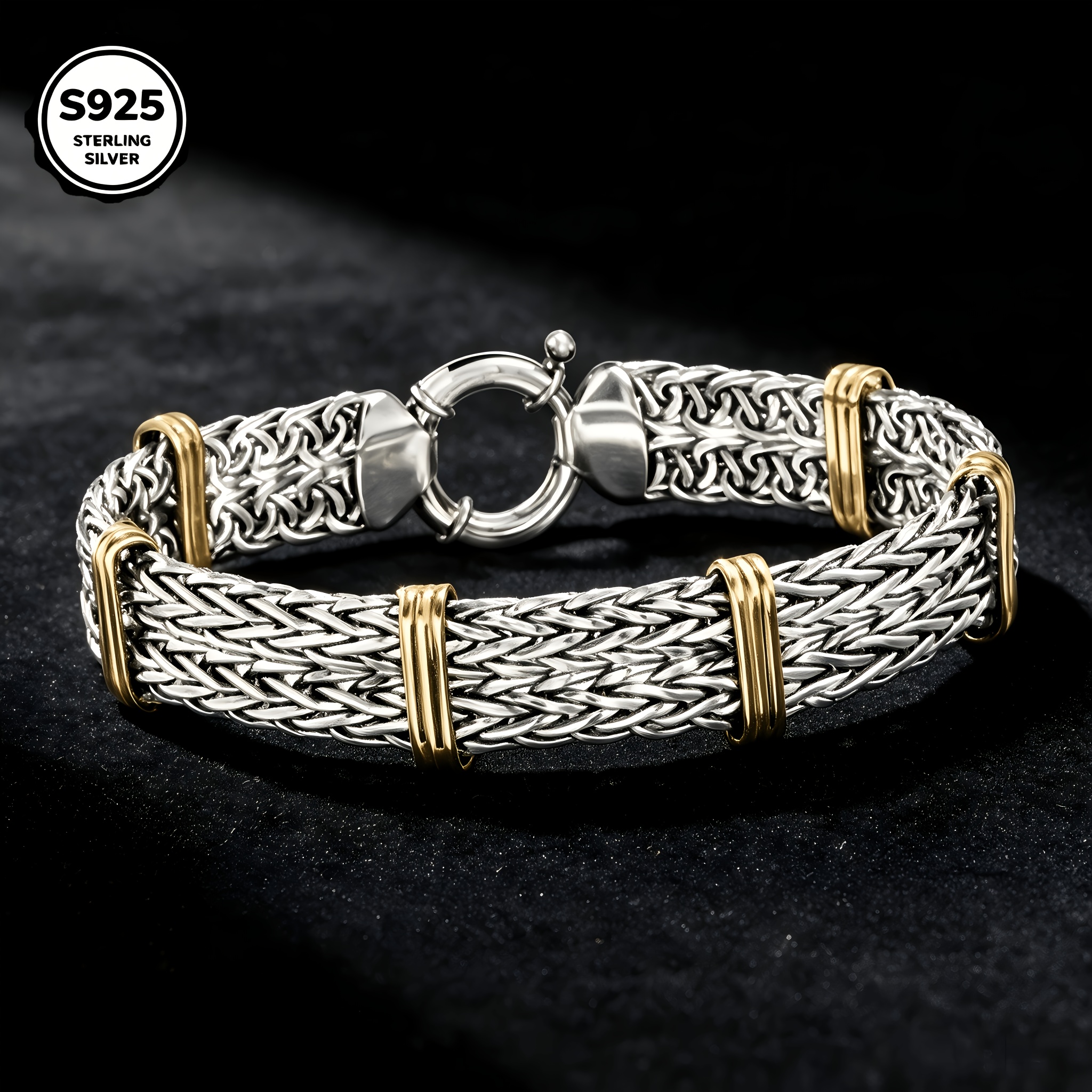 Image of 925 Silvery Golden Byzantine Wheat Chain Bracelet, Women's Quality Jewelry, For Anniversaries Valentine's Day Christmas Mother's Day, With Exquisite Gift Box