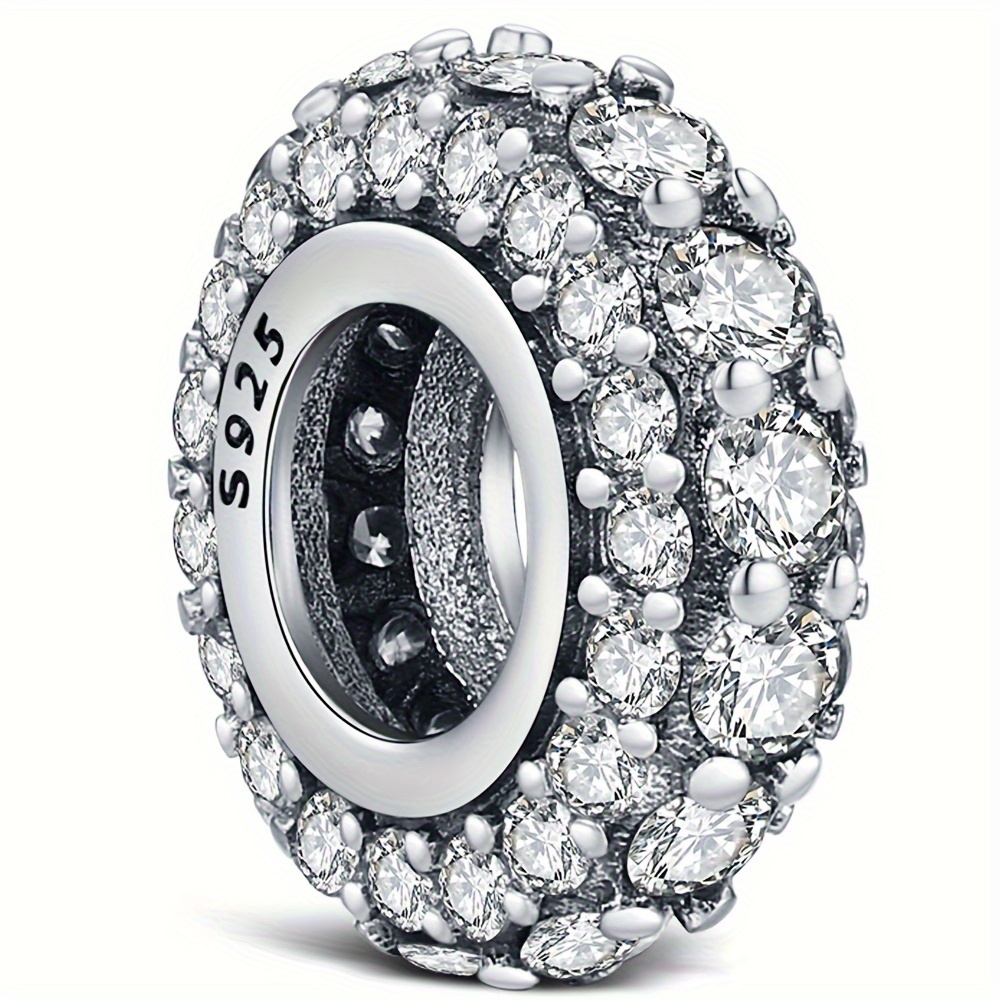 

1pc Keq 925 Spacer Charm Bead With Clear Cz, Synthetic Birthstone Crystal Bead For Bracelet Jewelry