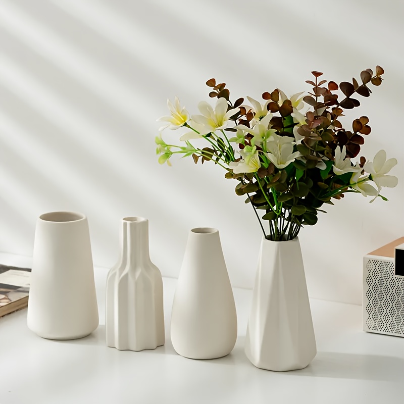 フィドール 4点セット ホワイトセラミック花瓶 小さな装飾的な花瓶 モダンなミニマリスト ホームデコ センターピース 暖 - Temu Japan