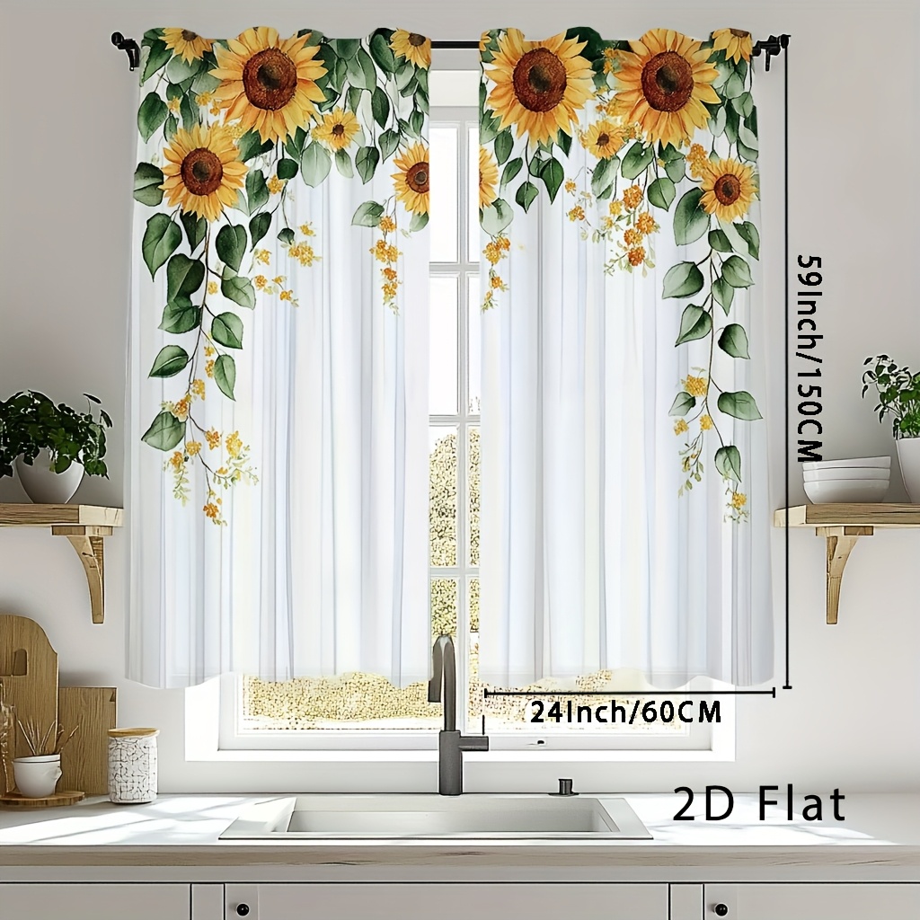 TEMU 2d Flat, 2pcs, 2d Flat Sunflower Pattern Curtains, Door Privacy Curtain, Curtain Grommets, Curtains For Bedroom Short, Dinning Room Curtains,