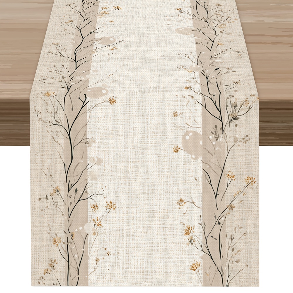 TEMU 1pc, Light Branch And Leaf Fine- Printed Table Runner, Light Luxury , Autumn Table Runner, Printed Polyester Table Runner, For Kitchen And Home,