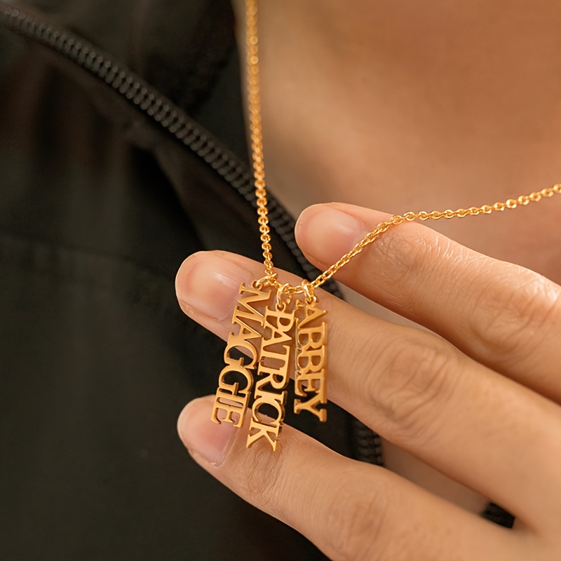 Women's Custom Vertical Name Necklace, 18K Gold Plated