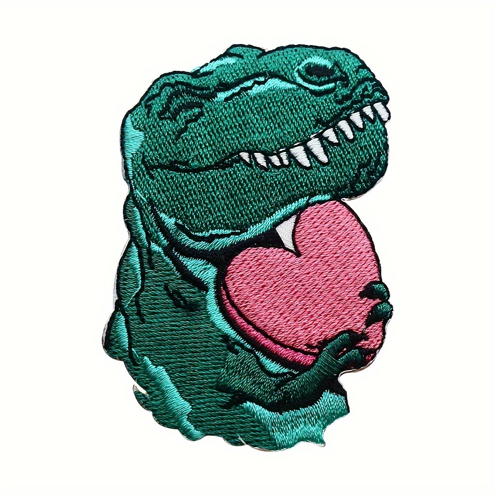 

1pc Full Embroidery Cute Dinosaur Patch Heart Repair Applique, Diy Craft Art Iron On Sew On Patch For Backpack, Jeans, Schoolbag, Clothing Accessories