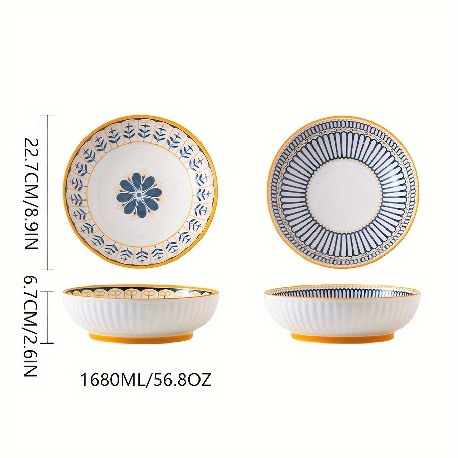 Image of 2pcs 56.8oz Ceramic Soup Bowls With - Microwave, Dishwasher & Oven Safe Round Bowls For Ramen, Noodles, Salad, Fruits - Durable Kitchen & Dining Essentials
