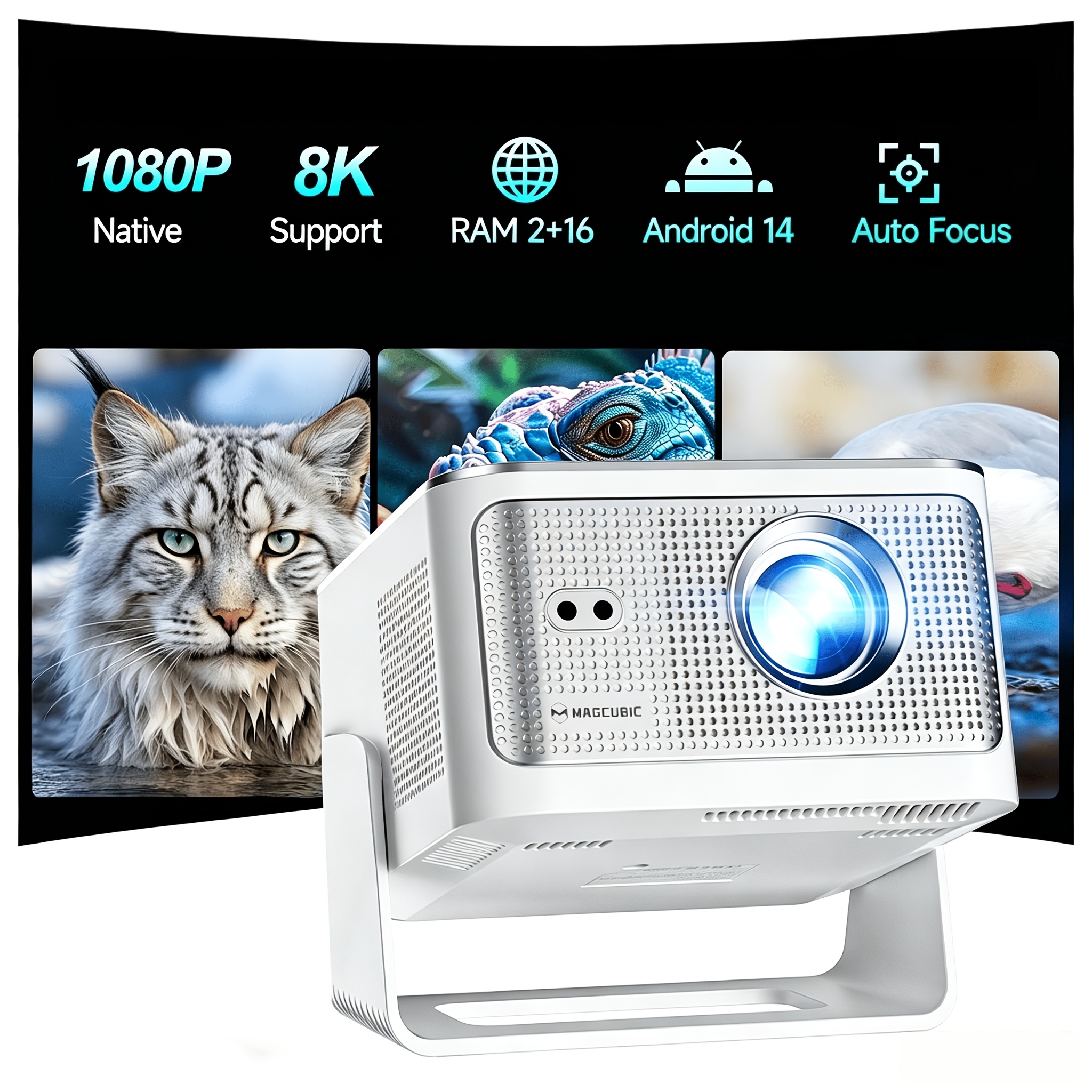 TEMU Magcubic Projector With 1.0:1 Short Throw Ratio, 1000ansi Auto Focus&keystone Correction, Supports 