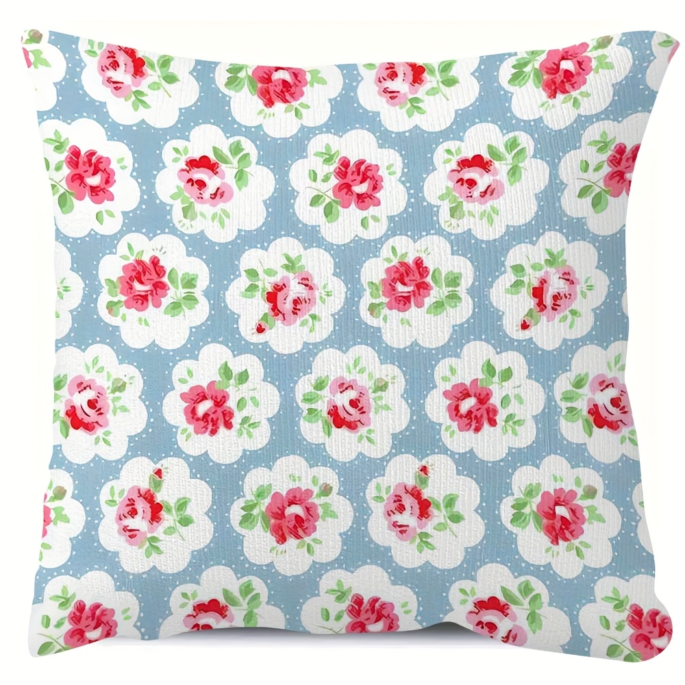 TEMU 1pc, Double Sided Soft Short Plush Throw Pillow Cover 18x18inch, Vintage Floral Pattern On Fabric Soft And Comfortable, Suitable For , Suitable