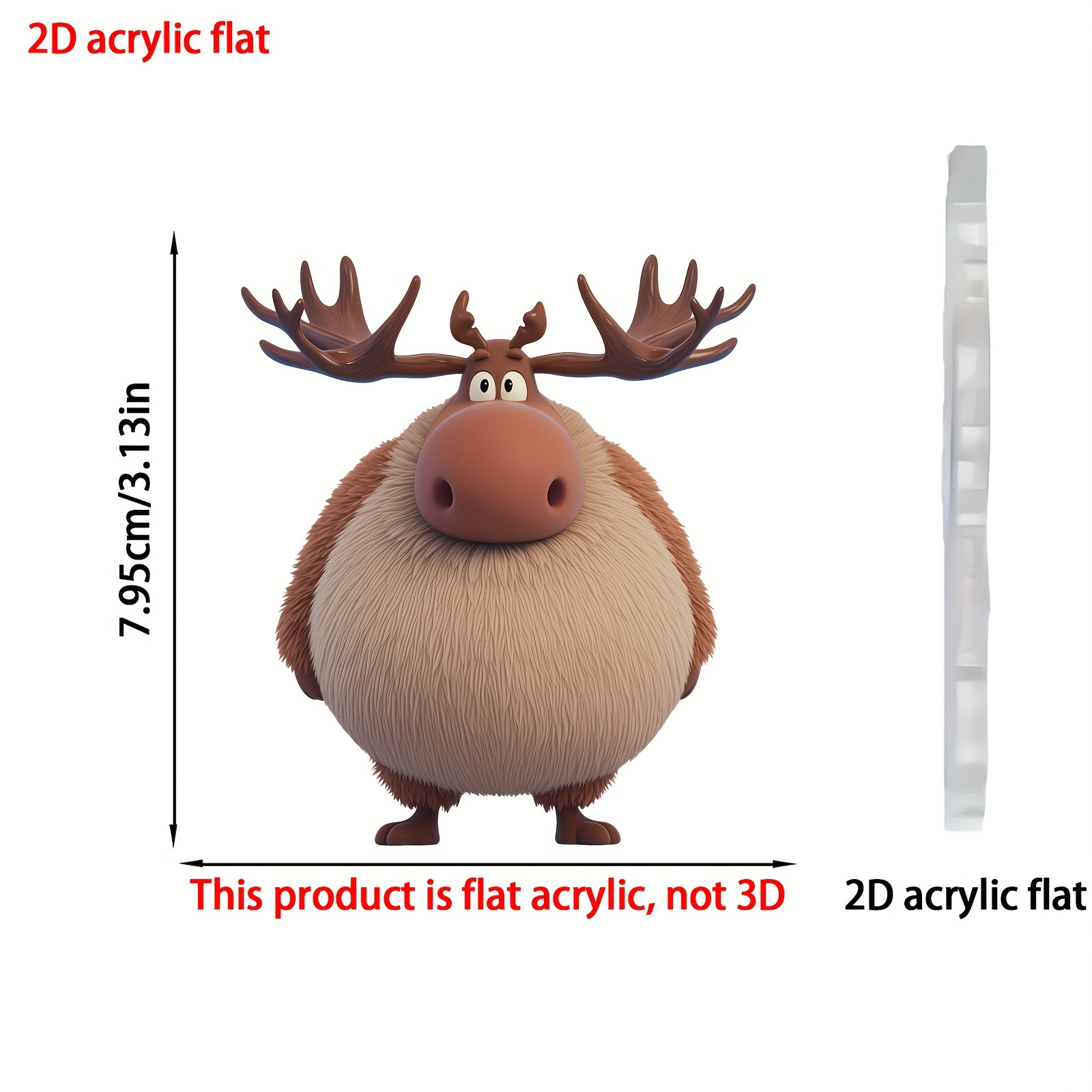 TEMU Chubby Moose Acrylic Hanging Ornament - Lifelike Furry Deer Pendant For Car Rearview Mirror, Keychain & Bag Accessory - Christmas & Valentine's