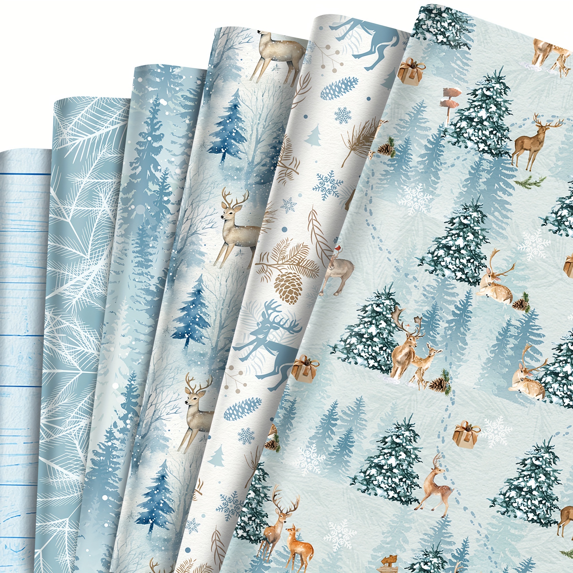 

12-pack Christmas & Birthday Gift Wrap, Reindeer & , White, Blue, Green, Forest & Animal Theme, Paper, Ideal For Holiday Presents & Party Favors, Art Craft & Sewing Supplies