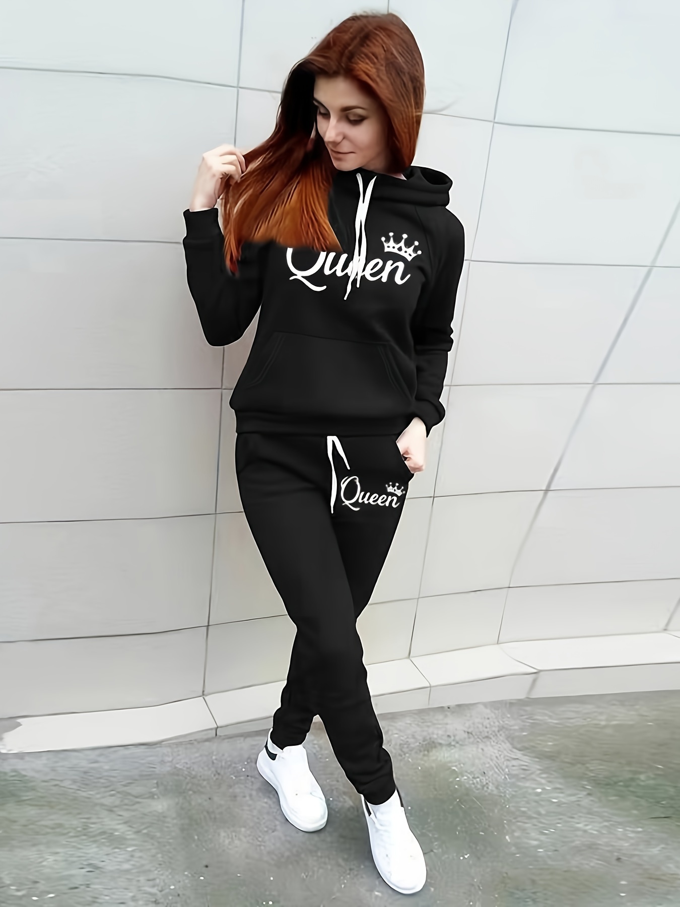 Winter Black Joggers Women Outfit Womens Two Piece Set Red Hoodie