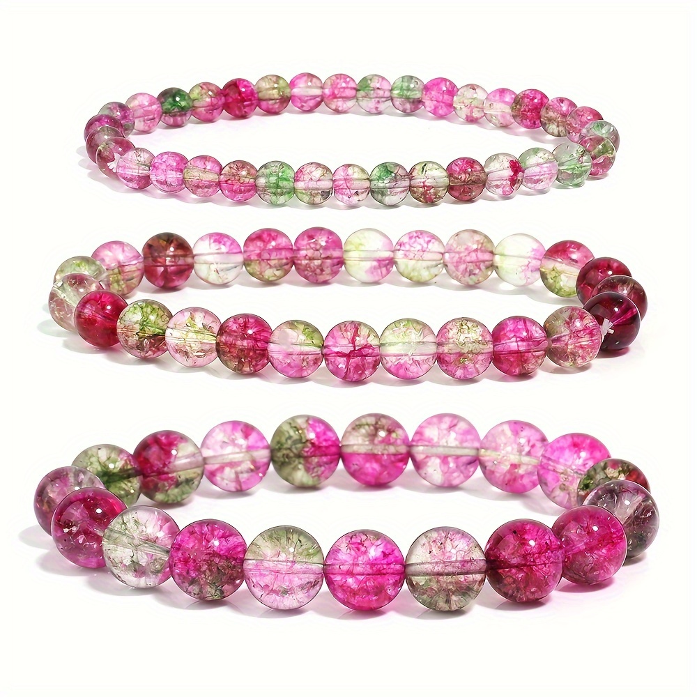 

1pc Style Watermelon & Quartz Beaded Stretch Bracelet, Natural Stone Round Beads, Daily & Music Festival Accessory For Women, All-