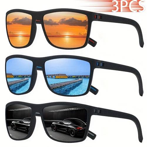 3pcs fashion check unisex square classic driving traveling rectangle tropical outfits shades for men anti glare eyewear