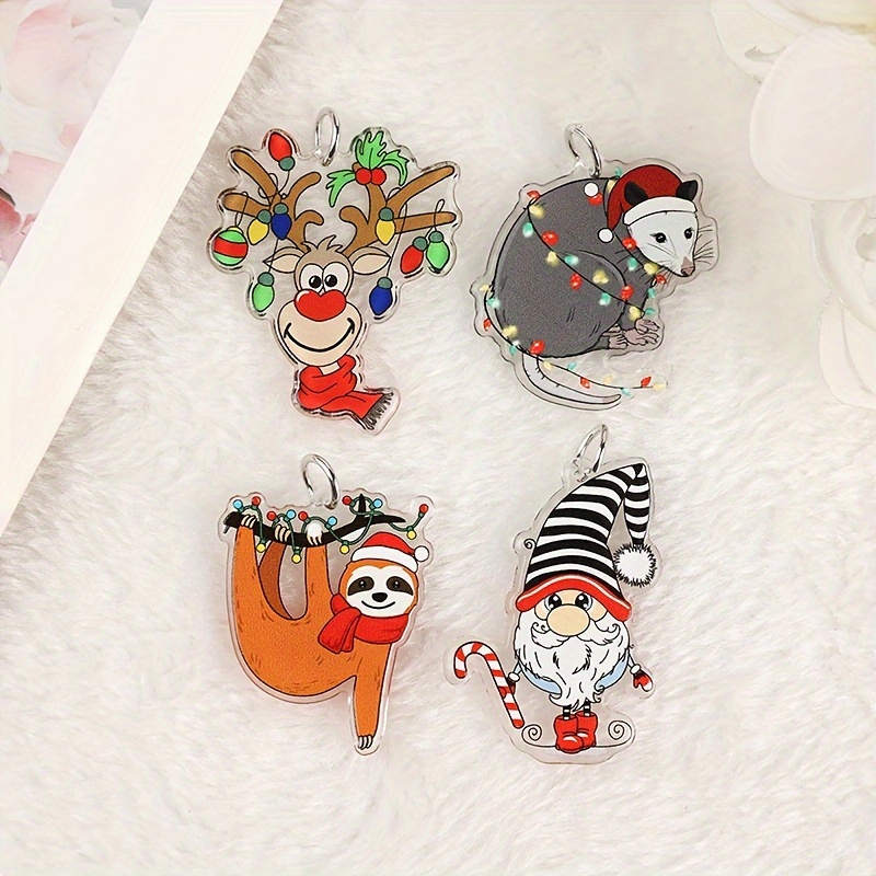 

16pcs Lights Cartoon Mouse Raccoon Double-sided Printing Acrylic Pendant Diy Earring Keychain Decorative Pendant Jewelry Materials