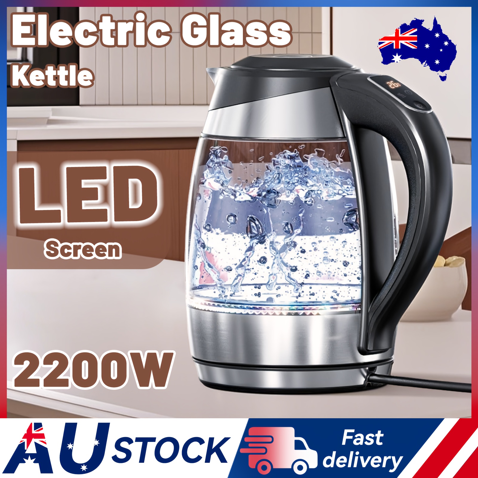 TEMU Electric Glass Kettle - 1.8l Tea Kettle For Coffee, 2200w Hot Water Boiler With Led Screen, Fast Boiling Water Kettle, Quick Boiler Glass With