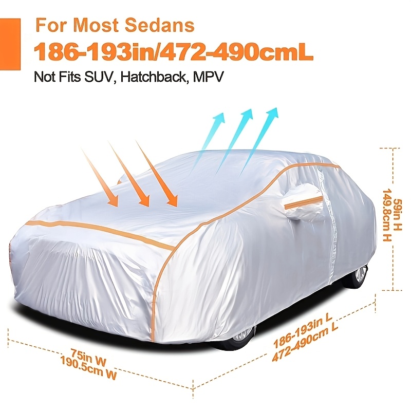 TEMU Car For Sedans 186"-193" Protection Covers Universal In All Snow Resistant Outdoor Full Exterior Covers
